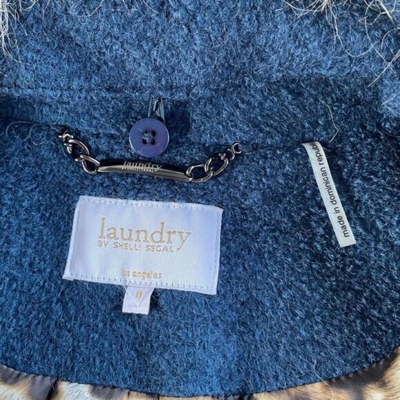 🔥NWT Laundry By Shelli Segal Wool Blend Double Breasted Faux Fur Collar Teal - Picture 7 of 13